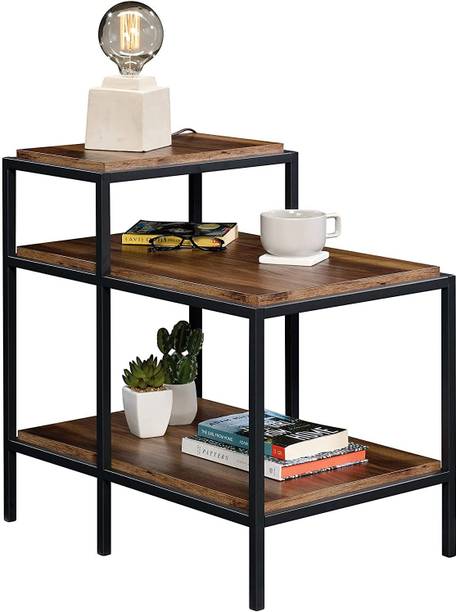 Indian Decor 48287 Loft Side Table, Walnut Finish, Black Frame, 27.95" x 18.5" x 27.05" Engineered Wood Side Table