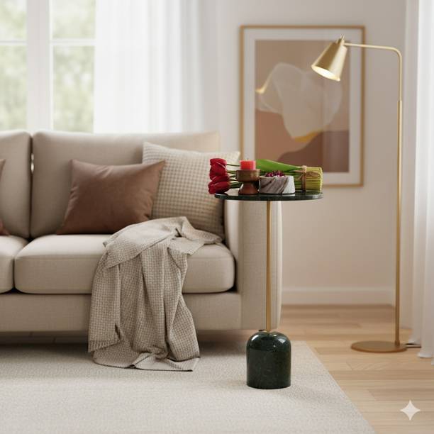 Little Extra Iron Green Marble Side Table Rod Size 44 Cm Metal Side Table