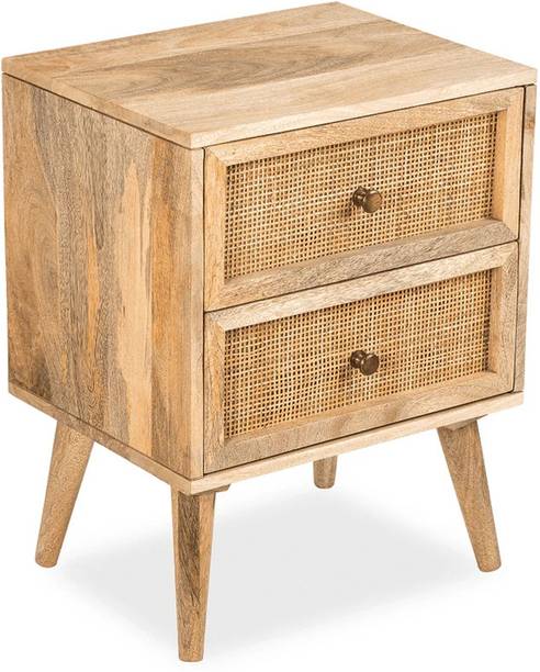 Shagun Arts HEXA Rattan Woven Cane Webbed Solid Sheesham Wood Side Table For Bedroom || Solid Wood Side Table