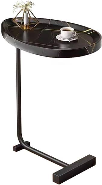 Silver Martini Oval Shaped End Table Modern Coffee Table, Metal Side Table for Small Spaces Metal Side Table