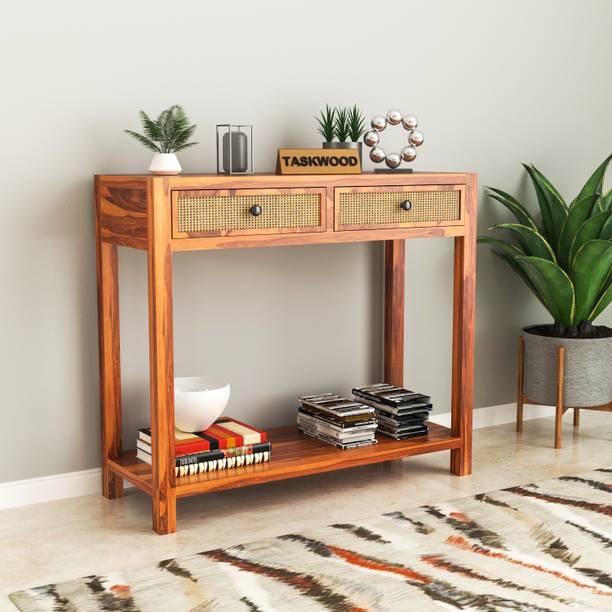 Taskwood Furniture Solid Sheesham Wood Console Table With Storage For Bedroom, Living Room. Solid Wood Console Table