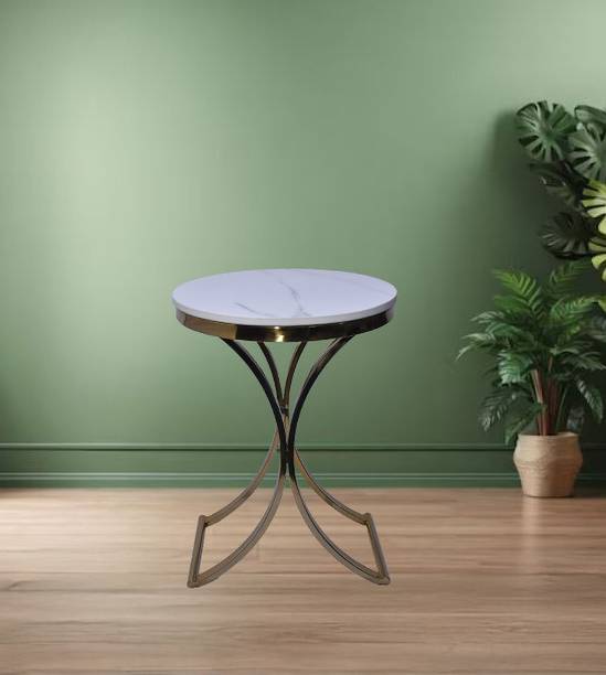 KSDECORS Side Table with Marble Top & Gold Finish – For Living Room & Bed Room Steel Side Table