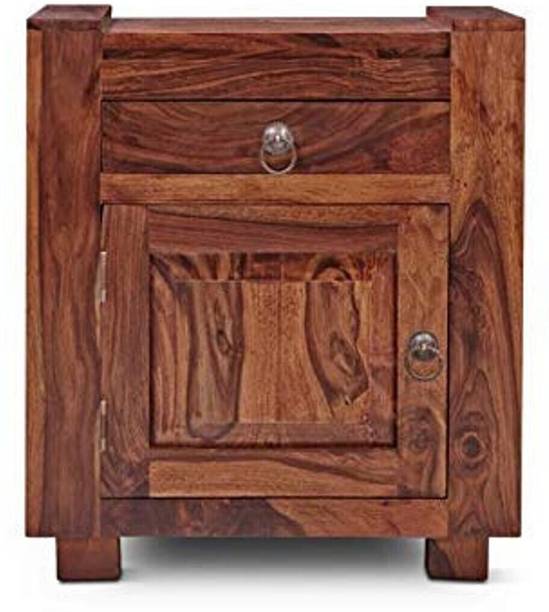 TRUE FURNITURE Sheesham Wood Bedside/End/Bed Table with 1 drawer, 1 Storage for Living Room Solid Wood Bedside Table