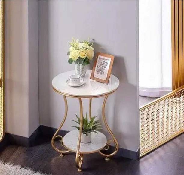 woodsyshoppee Round Side Table Gold Metal Frame, 2 Tier Coffee Table For Living Room Bedroom Metal Bedside Table