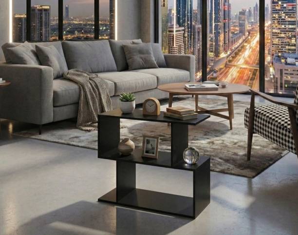 Home Makeover Group Minimalist S-Shape Bedside Side Table with Open Storage for Modern Homes Engineered Wood Bedside Table