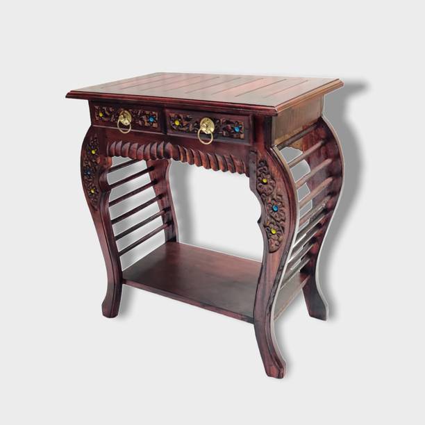 manzees Antique Rosewood Multipurpose Bedside Table with 2 Drawer | Wooden Side Table Solid Wood Bedside Table