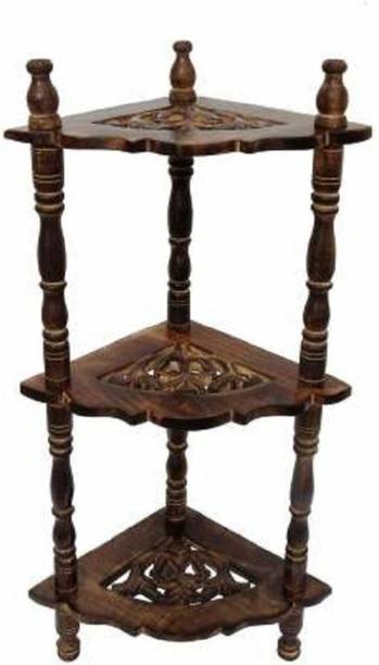 unixhandicraft Handcrafted Wooden 3 Tier Corner Shelf Decorative Stand for Home & Office Solid Wood Side Table