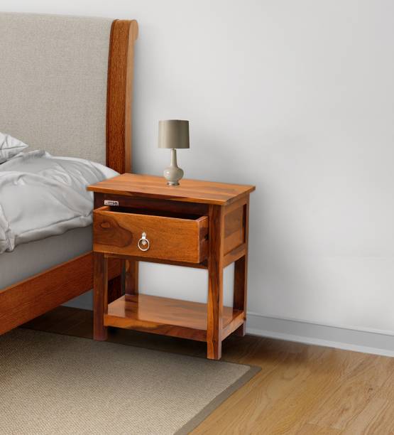 Meera Handicraft Wooden Bedside Table, Nightstand with Shelf & Drawer Storage for Home, Bed Room Solid Wood Bedside Table