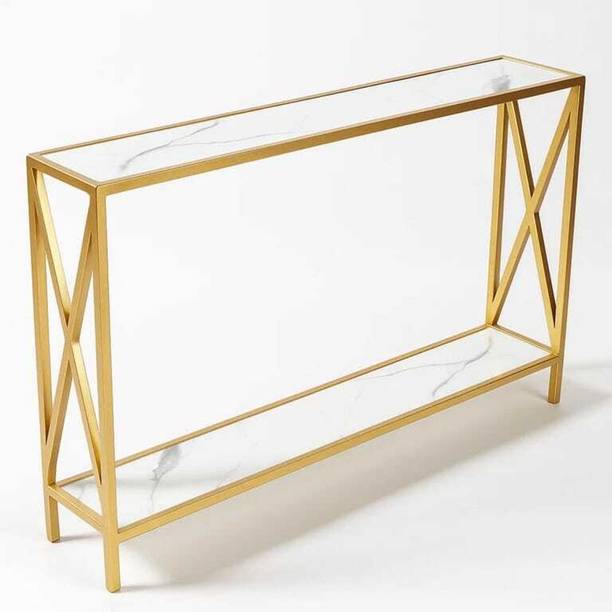 THE AROK Luxe Gold X-Frame Marble Console Table Metal Console Table
