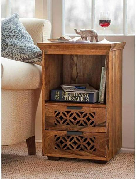 MoonWooden Wooden Night stand Lamp Table with 2 Drawer Storage Solid Wood End Table