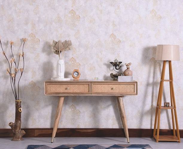 Home wood Solid Wood Rattan Cane Console Table - Natural Finish Solid Wood Console Table