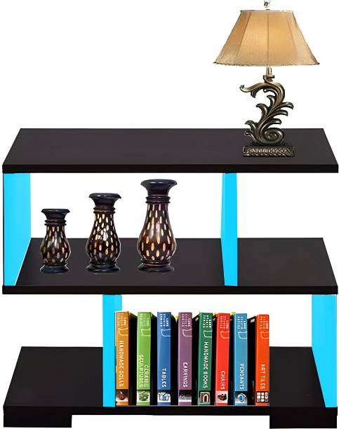 Timbercraft Wooden S Design Table with multipul compartment balck & blue Engineered Wood Side Table