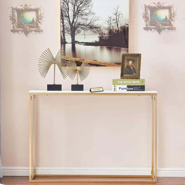 SIYA ART Wooden Top Iron Frame Console Table for Living Room Bedroom Engineered Wood Console Table