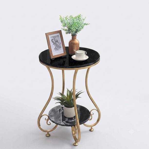 ALM SHOPPEE Premium Living Room Coffee Table Marble Top Oval Center Table Engineered Wood Side Table