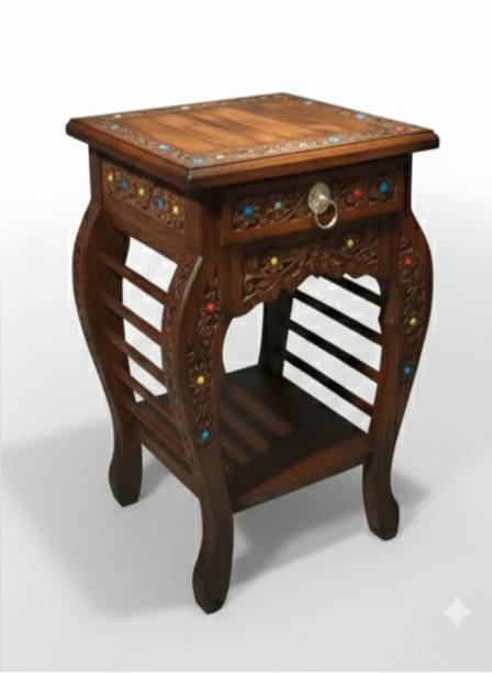 ALM SHOPPEE Bedside Table Antique Look Natural Wood with Drawer for Living Room Bedroom Side Solid Wood Side Table
