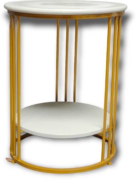 manzees Wrought Iron Beautiful Finish Gold White Side Table | Bedroom Table Metal Side Table