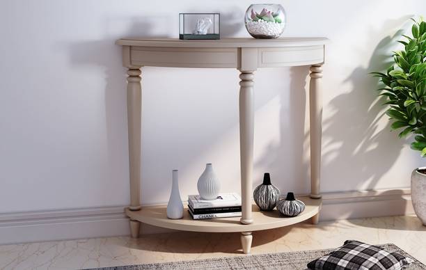 Decorhand Hand Crafted Wooden Off White Console Table for Living/Hallway Room Solid Wood Side Table