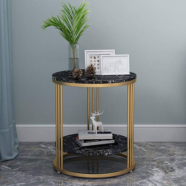 SHARIQ WOODEN ACCENTS Modern Metal Round Coffee Table | End Table | Side Table | Centre Table MDF Top Metal Corner Table