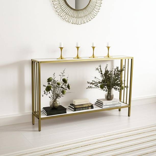 Expressow Enterprises Metal frame Engineering wood top Metal Console Table