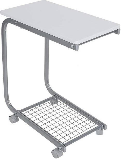 Indian Decor 48206 Computer Desk Table, with Wheels, C-Shaped Side Table, Bottom Grid Metal Side Table