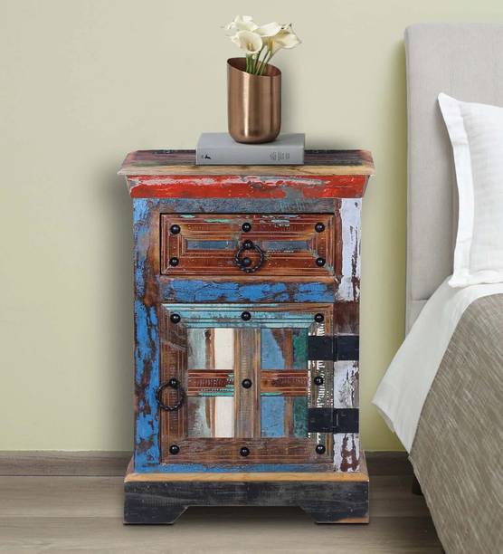 Bohemiana From Pepperfry Azealia Reclaimed Wood Bedside/End Table/Nightstand For Home Solid Wood Bedside Table
