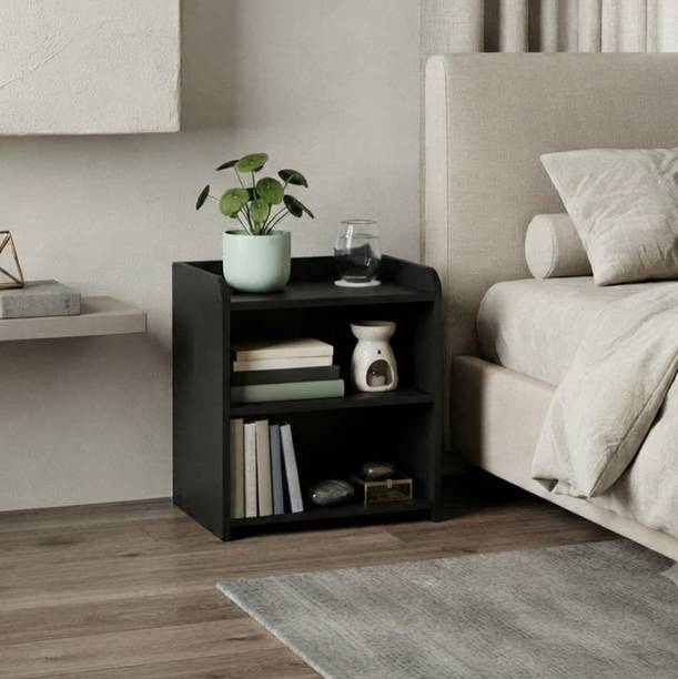 MULTY BUY MDF Bedside Table with 3 Tier Open Shelves for Bedroom | Modern Black Nightstand Solid Wood Bedside Table