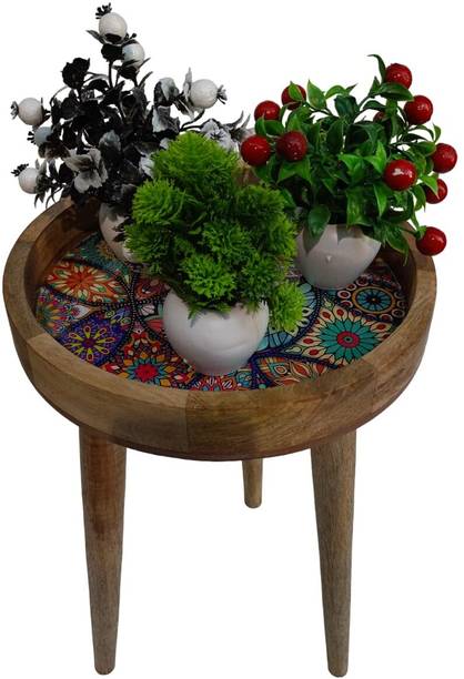 KHUSUBHDECOR Mango Wood Rasin Arts Design Table For Round Drink table Light Weight Engineered Wood Side Table