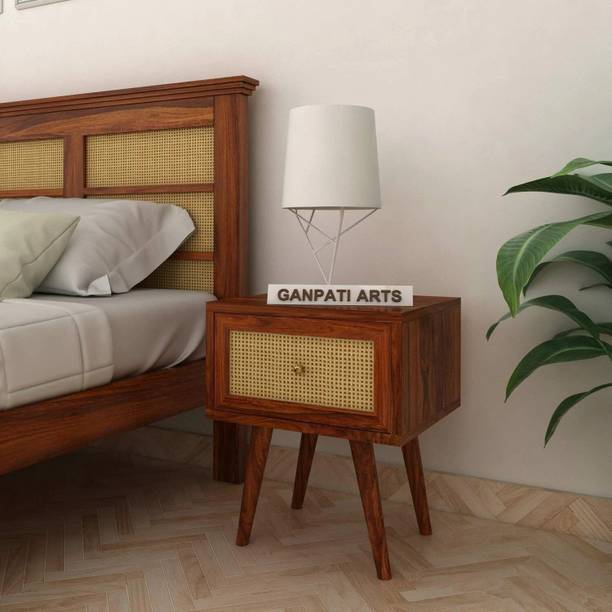 Ganpati Arts Sheesham Wood Cane Bedside Table For Bedroom/Wooden End/Nightstand Lamp Table Solid Wood Bedside Table