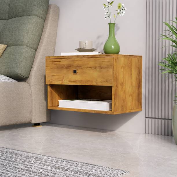 Hexa Red Bed Side Table with 1-Drawer, Nightstand, Bedrooms, Storage Cabinet Engineered Wood Bedside Table