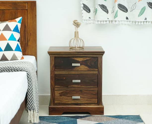 Woodefly Side Tables for Bedroom Bed Table - Bedside Table with 3 Drawers Solid Wood Bedside Table