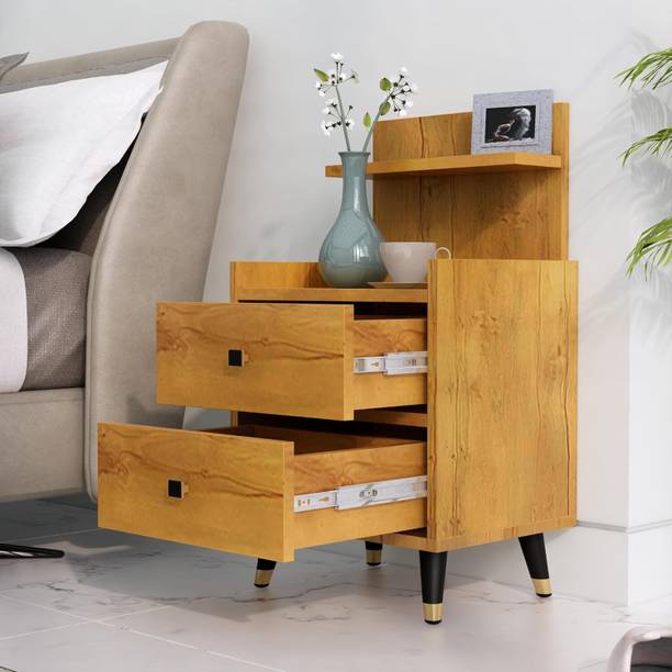 Hexa Red Bed Side Table with 2-Drawer,Nightstand, Bedrooms, Storage Cabinet Engineered Wood Bedside Table