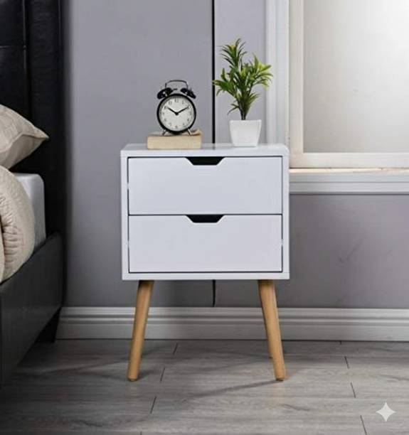 CROWN ART SHOPPEE Mid-Century Modern 2-Drawer Nightstand Engineered Wood Bedside Table