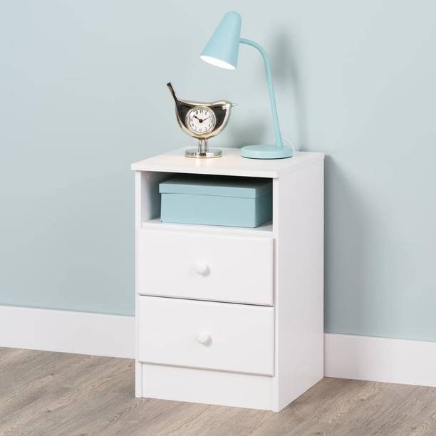 UNITEK FURNITURE Solid Sheesham Wood Square Bedside Table with Drawer & Shelf Storage Wooden Side End Tables Night Stand for Home Living Room Bedroom - White Finish Engineered Wood Side Table