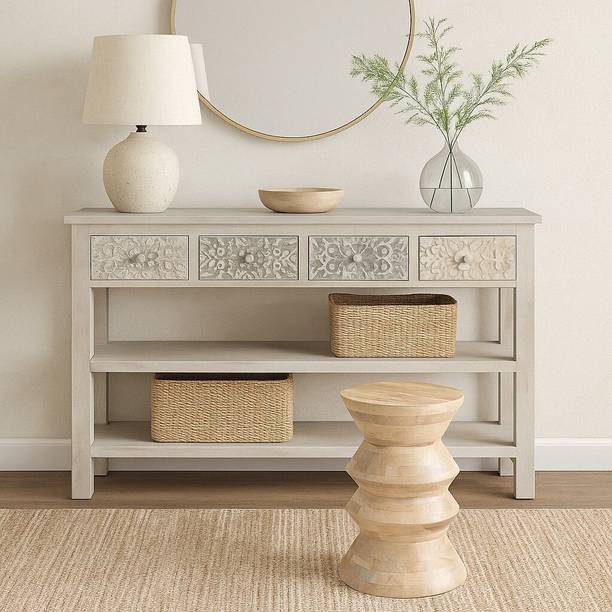 Furniza Furniza Hand Carved Console Table, Perfect for Living Room, Entryway & Dining Solid Wood Console Table