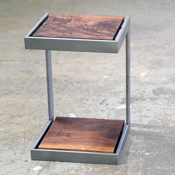 Smake Mart Iron Side Table with Wooden Top for Living Room Metal Side Table