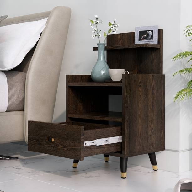 Hexa Red Bed Side Table with 1-Drawer, Nightstand, Bedrooms, Storage Cabinet Engineered Wood Bedside Table
