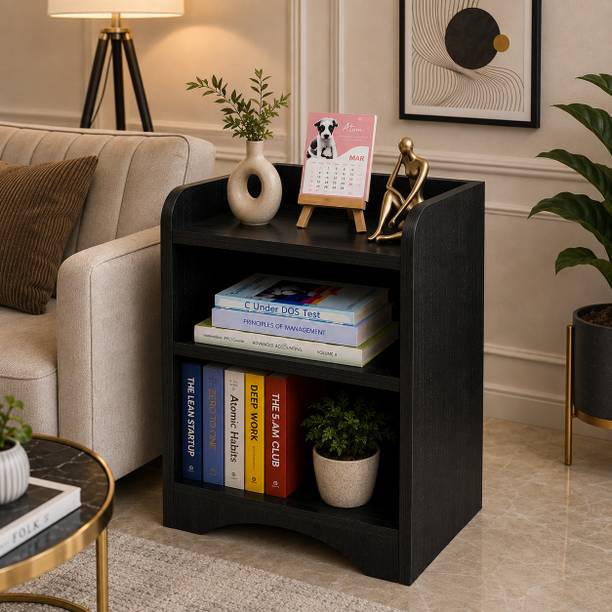 ShreeAura Black Storage Rack for Home Engineered Wood Bedside Table