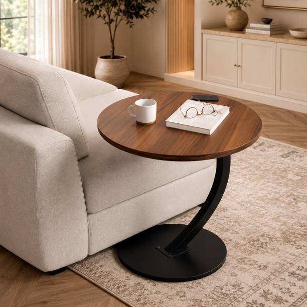 KriShyam ® Modern C-Shaped Sofa Side Table with Wooden Top & Metal Base| Coffee/End Table Metal End Table