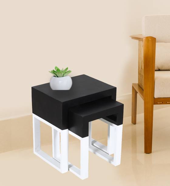 Aadhar Square Black & Honey finish End Table for living room, with wooden top Metal Side Table