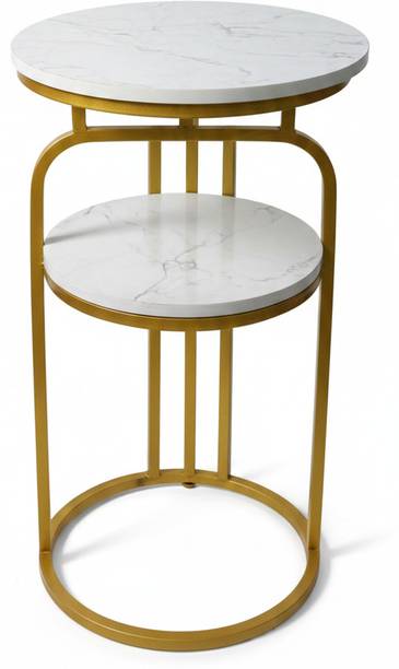 CROWN ART SHOPPEE Luxury Marble Top Side Table with Gold Metal Frame Metal Side Table