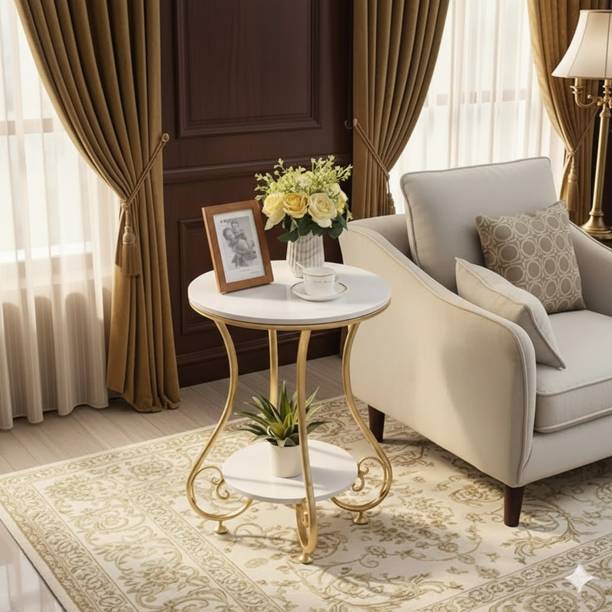 Mysoor art handicrafts Metal End Table for Living Room, Bedroom Furniture - 2-Tier Side Table Engineered Wood Bedside Table