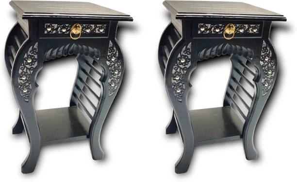 manzees Wooden Black Bedside Table with Draw | Living Room Table Solid Wood Bedside Table