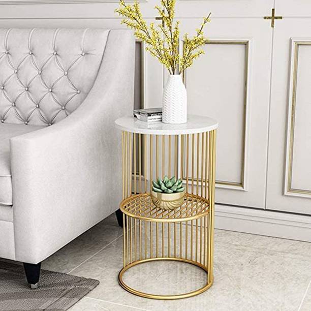 FAVOLOSA FAVOLOSA Round End Table Coffee Table Wooden Table Top with Marble Finish Engineered Wood Coffee Table