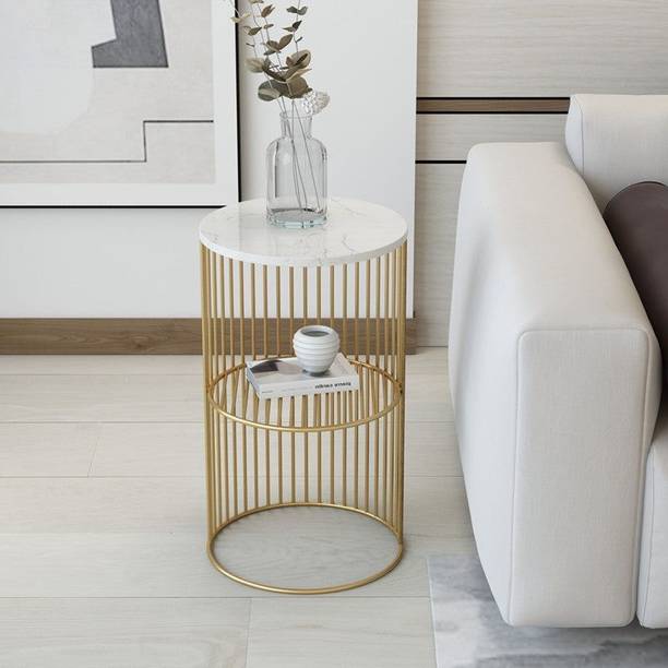 Unique Arts Shoppee Unique Arts Shoppee Round End Table with Wooden top,Side Table for Small Spaces Metal Side Table