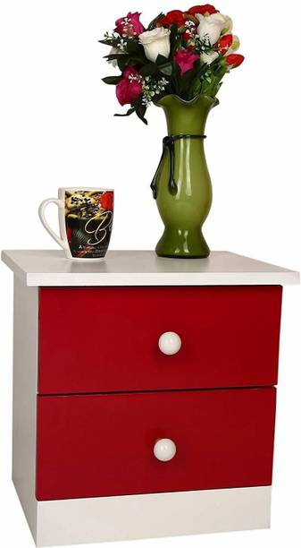 Allie Wood Bedside Pre Assembled Red and White Cabinet with 2 Drawers Engineered Wood Bedside Table