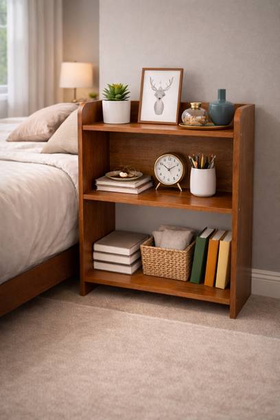 SHILAT ENTERPRISES Premium MDF Multipurpose Rack Brown Marble Finish 3 Tier Storage Organizer Solid Wood Bedside Table