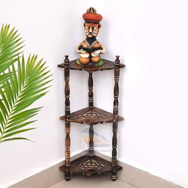 Paradise Enterprises 3 Shelves Mini Corner Stand and Corner Shelf (Material Wooden & Black Antique) Solid Wood Side Table