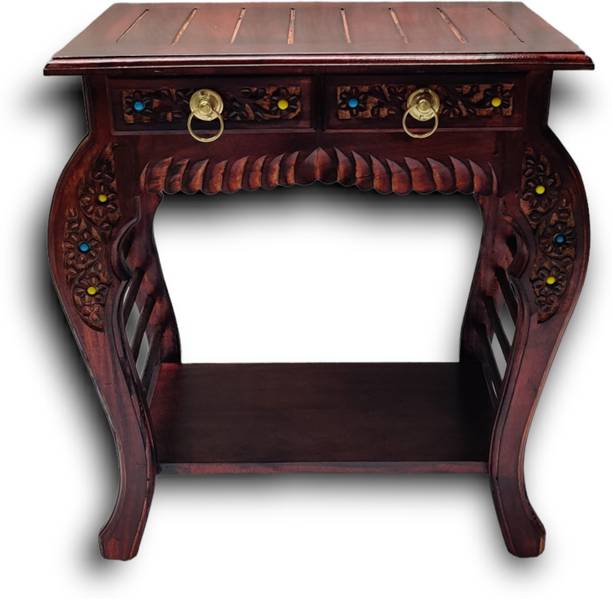 manzees Antique Rosewood Multipurpose Bedside Table with 2 Drawers | living Room Table Solid Wood Bedside Table