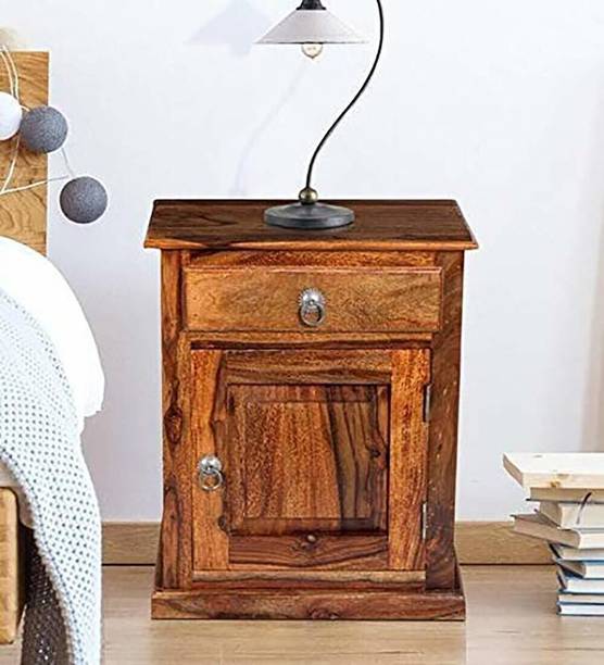 UNITEK FURNITURE Sheesham Wood Bedside Table Solid Wooden Drawer & Cabinet Storage Bed Side End Tables Night Stand Furniture for Home Living Room Bedroom - Brown Solid Wood Side Table