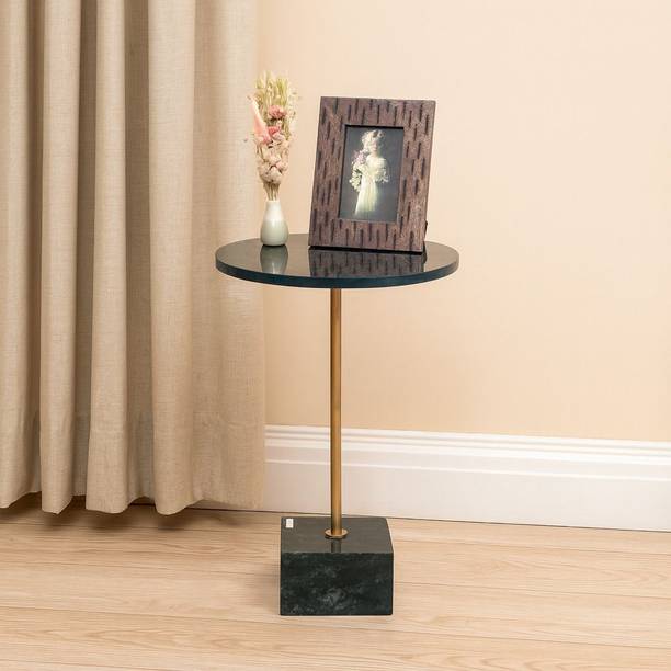 Little Extra Iron Greeen Marble Side Table with Sq. Base - Rod Size 44cm Metal Side Table